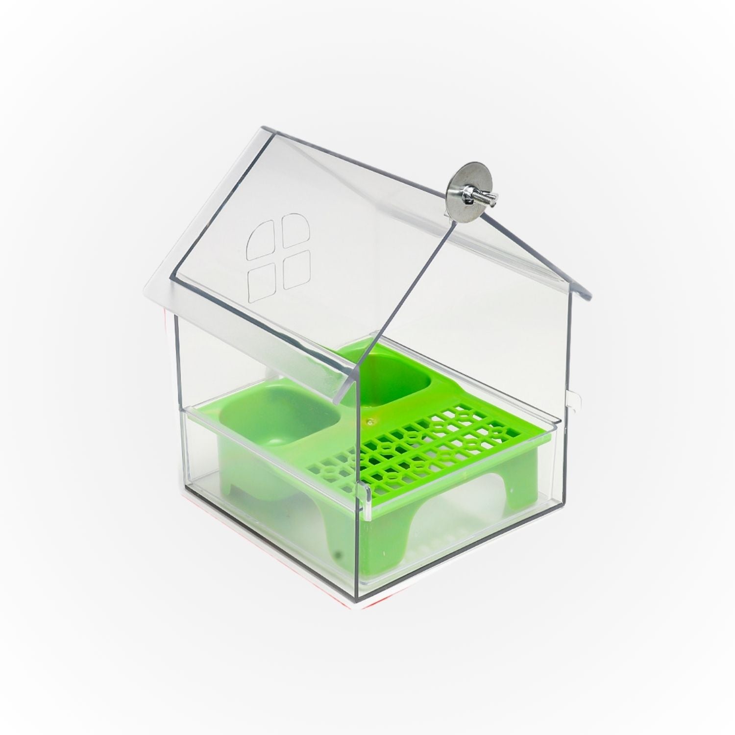 vogelvoerbak extern doorzichtige voederbak met groene voedselcontainer en raamdesign